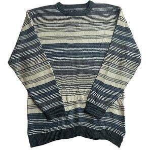 Vintage‎ Marquis Men’s Striped Knit Sweater Size L Gray Beige Blue Textured 90s